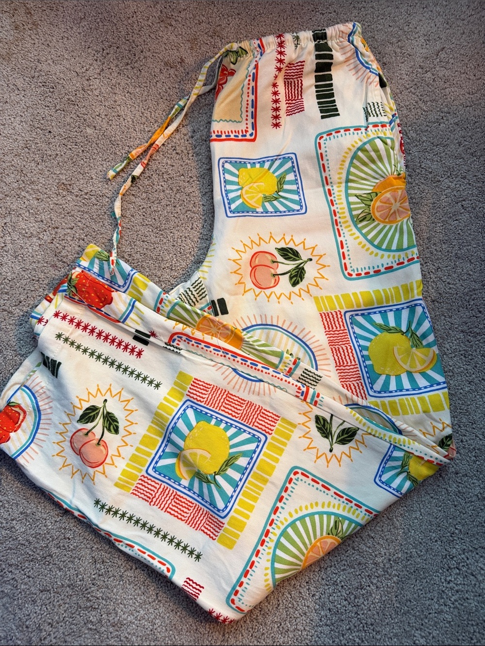 Sincerely Jules White Fruit Print Drawstring Jumpsuit